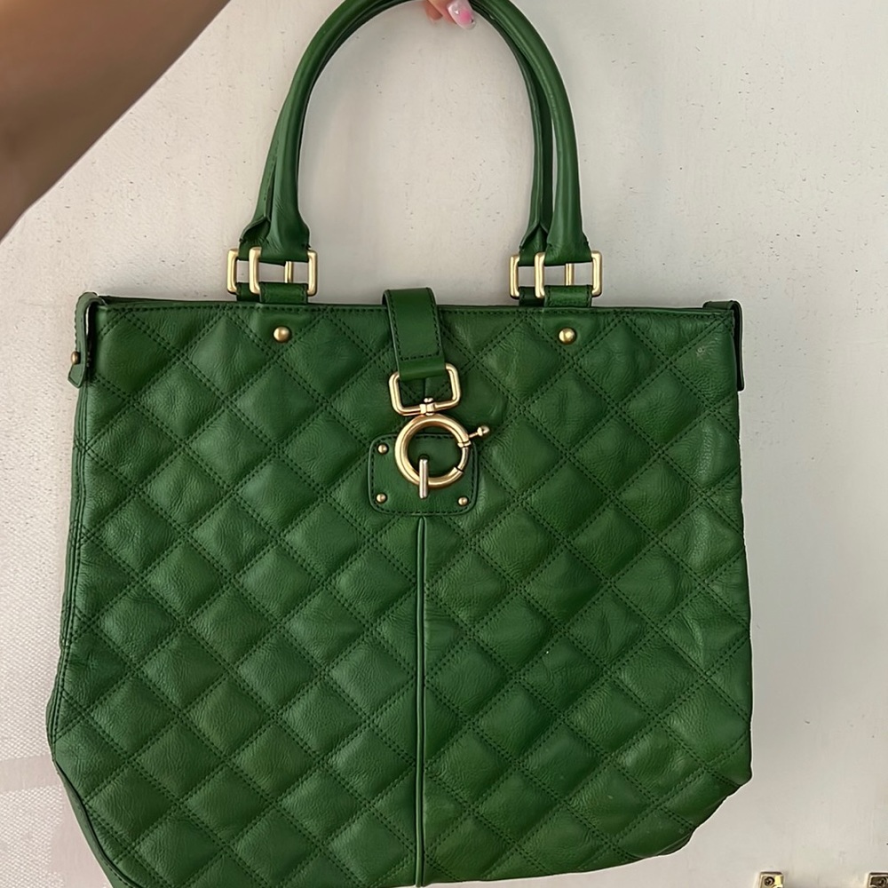 J crew Green leather tote bag